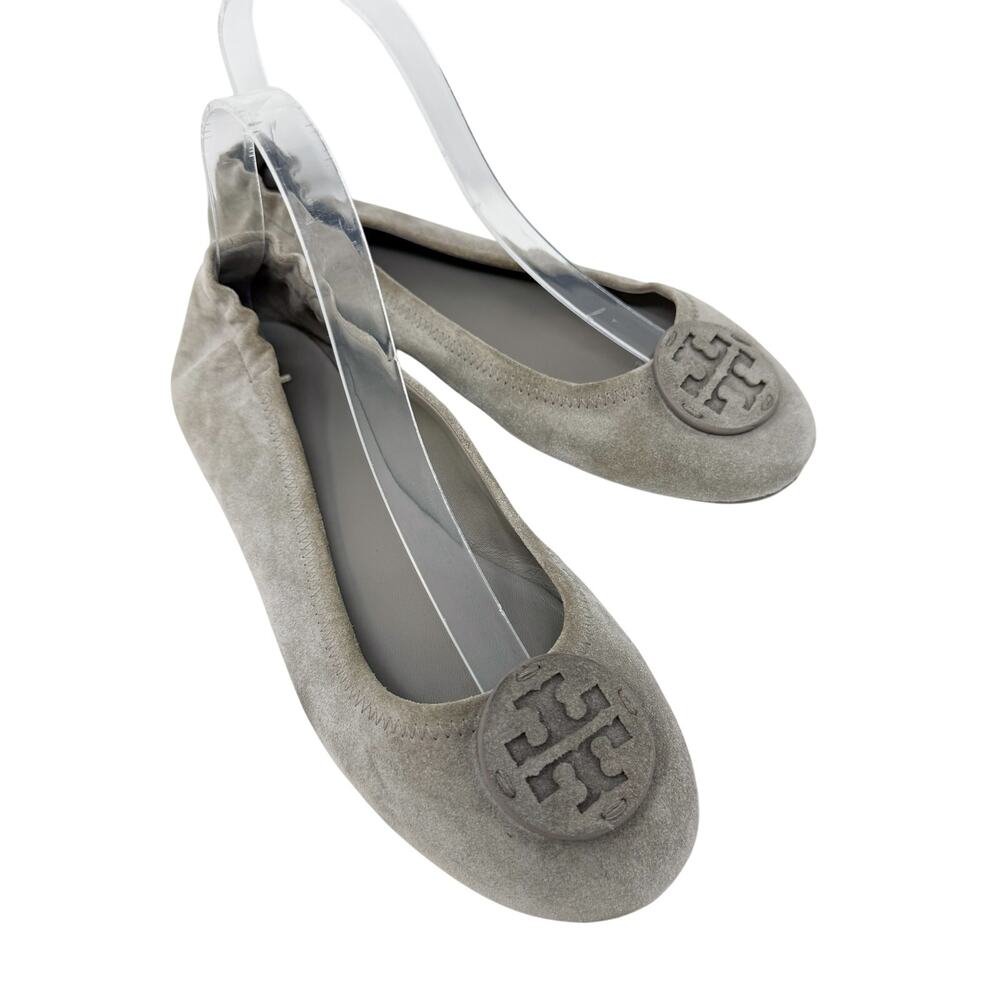 Tory Burch Taupe Suede Minnie Ballet Flats Women's Size 8.5 VGUC T Logo Detail - Picture 9 of 9